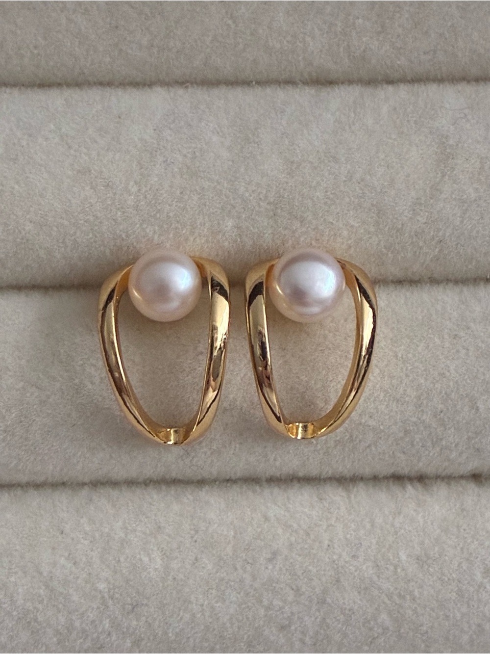 Freshwater Pearl Open Loop Stud Earrings | Gold Office Jewelry